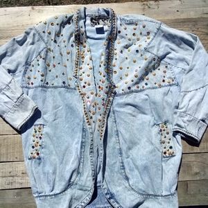 Vintage 80's Gazoz Bedazzled Jean Jacket Oversized Medium